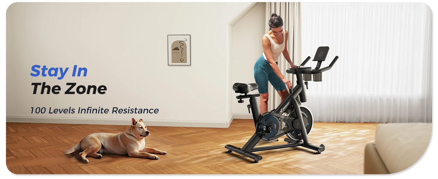 MERACH Exercise Bike – Low Noise Stationary Cycling Bike with 270lbs Weight Capacity, Tablet Mount & Fitness Courses for Indoor Workouts