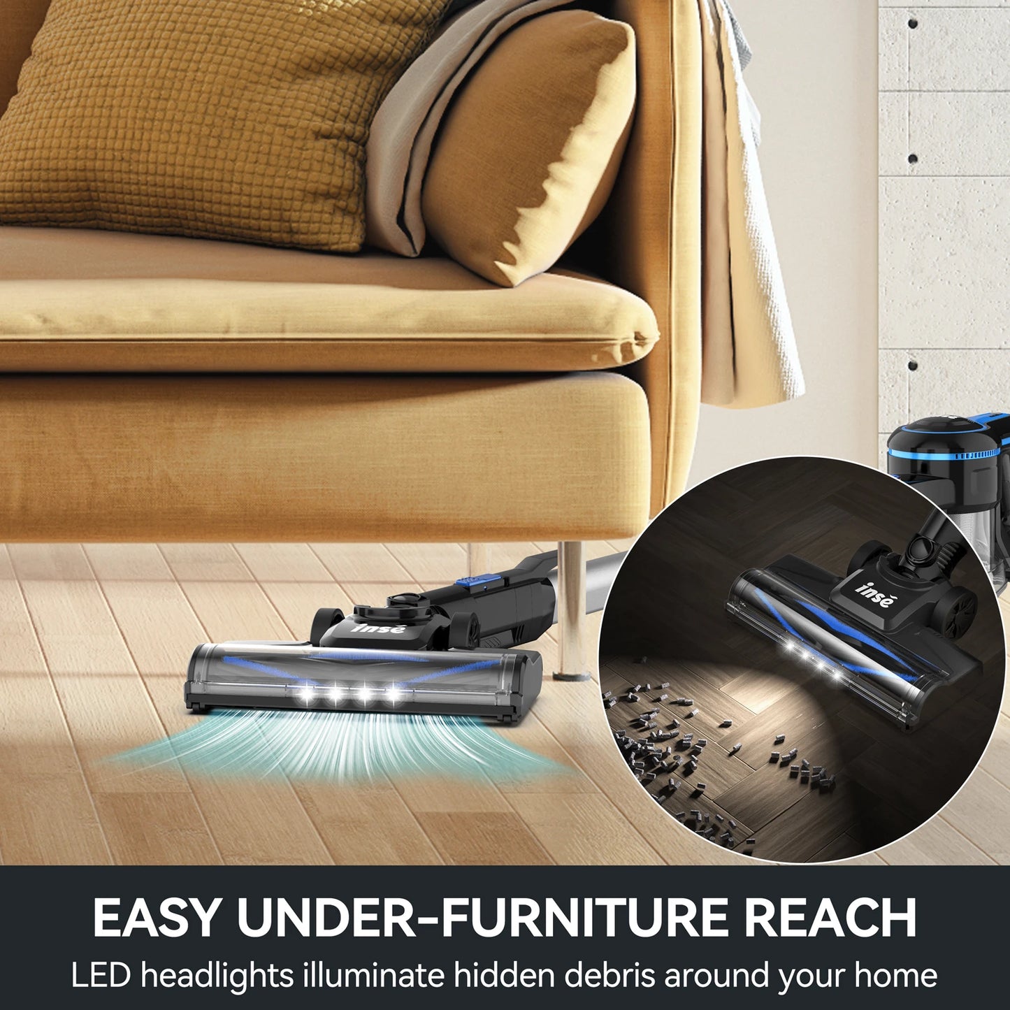 INSE Cordless Vacuum Cleaner - 6 in 1, 20Kpa Suction, Lightweight Stick Vacuum with 2200mAh Rechargeable Battery for Home Cleaning