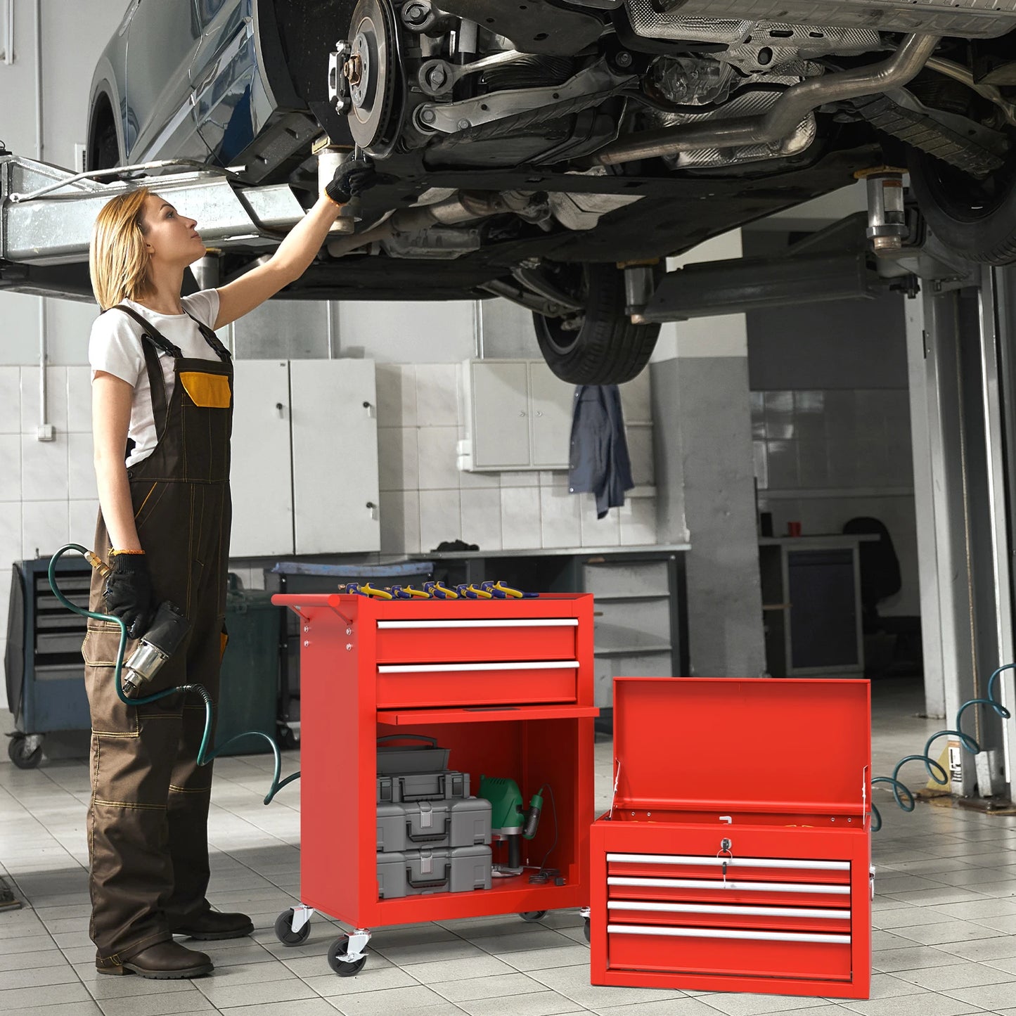 43.9 Inch 6-Drawer Rolling Tool Chest — Red Heavy-Duty Storage Cabinet