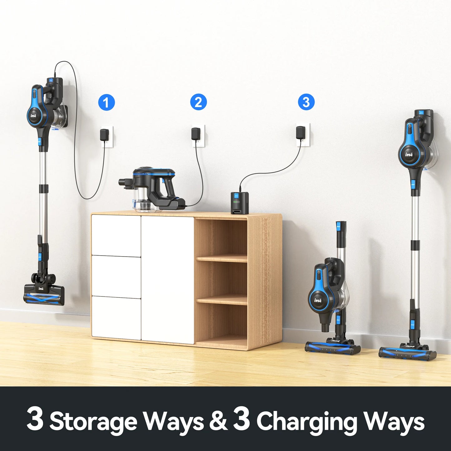 INSE Cordless Vacuum Cleaner - 6 in 1, 20Kpa Suction, Lightweight Stick Vacuum with 2200mAh Rechargeable Battery for Home Cleaning