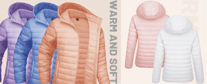 TACVASEN Women's Hooded Puffer Jacket – Full Zip Quilted Winter Coat, Lightweight Windbreaker Outerwear