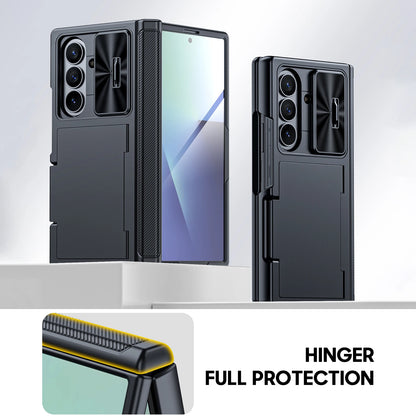 Samsung Galaxy Z Fold 7 Case – Black Shockproof Silicone Wallet with RFID Card Holder, Hinge & Camera Protection