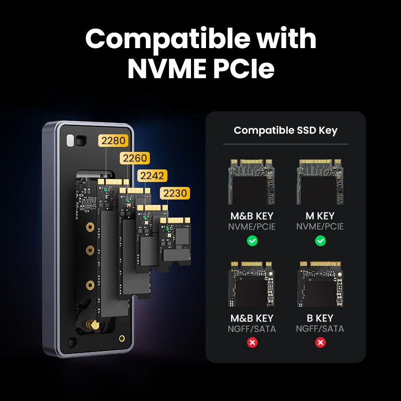 UGREEN 40Gbps NVMe SSD Enclosure – M.2 to USB4.0 Adapter with Built-in Cooling Aluminum Case