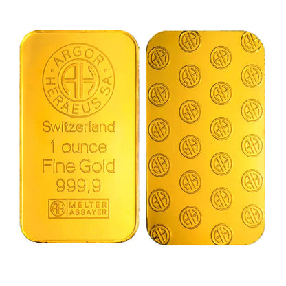 1 oz Swiss Argor Heraeus Gold Bar — 24K Gold Coin Bullion with Acrylic Seal & Unique Serial Number, Non-Magnetic