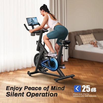 MERACH Exercise Bike – Low Noise Stationary Cycling Bike with 270lbs Weight Capacity, Tablet Mount & Fitness Courses for Indoor Workouts