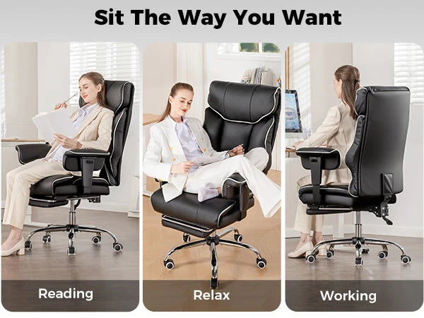 COMHOMA Big & Tall Office Chair – 400lbs High Back Leather Executive Chair with Ergonomic Lumbar Support & Pocket Spring Cushion