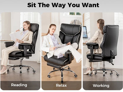 COMHOMA Big & Tall Office Chair – 400lbs High Back Leather Executive Chair with Ergonomic Lumbar Support & Pocket Spring Cushion