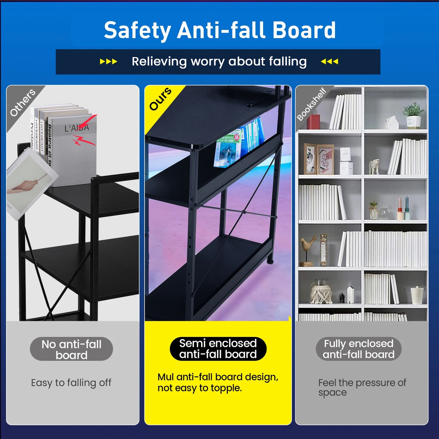 L-Shaped Gaming Desk with Drawers – Carbon Fiber Computer Desk with Monitor Arm for Home Office