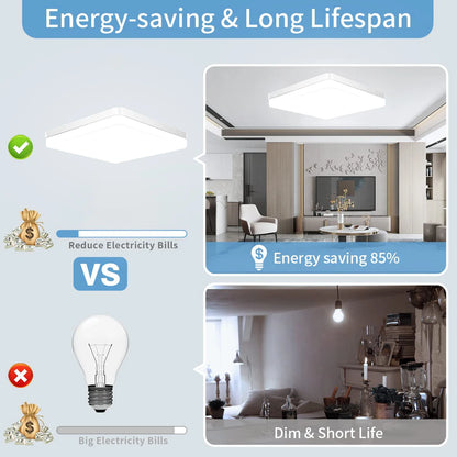IRALAN Square LED Ceiling Light: Neutral White, Cool White, Warm White - 48W, 36W, 24W, 18W Bedroom Light