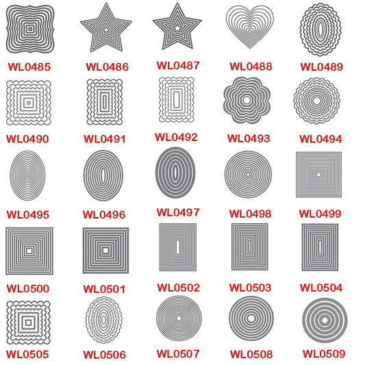New Metal Cutting Dies for Scrapbook - Layer Frames in Rectangle, Square, Circle, Oval, Heart, Star Shapes - Background Stencils for Card Making