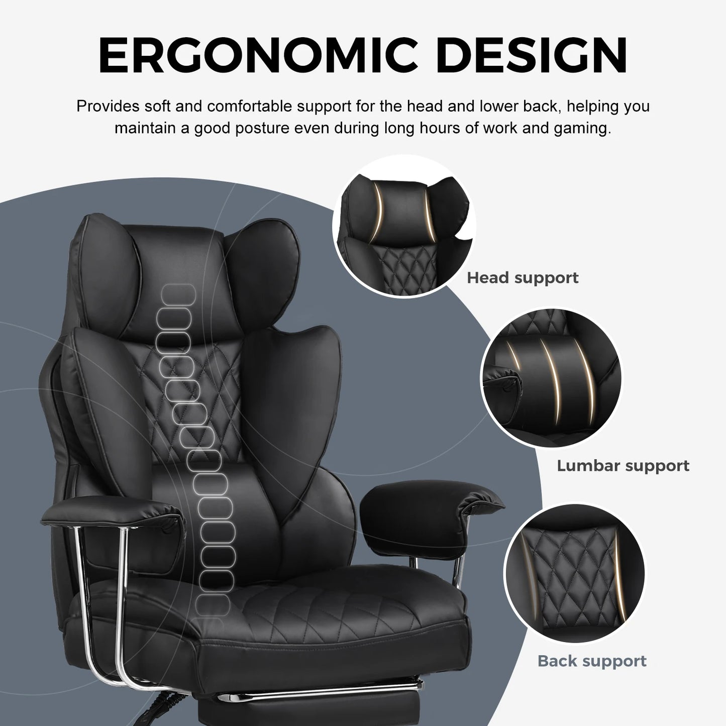 Big and Tall Gaming Chair with Ergonomic Lumbar Support and Footrest Office Chair