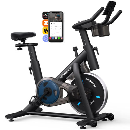 MERACH Exercise Bike – Low Noise Stationary Cycling Bike with 270lbs Weight Capacity, Tablet Mount & Fitness Courses for Indoor Workouts