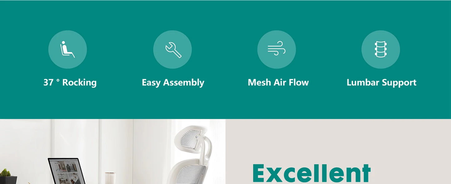 JHK Mesh Ergonomic Office Chair – Adjustable Headrest, Flip-Up Arms, Comfortable Lumbar Support for Home & Office