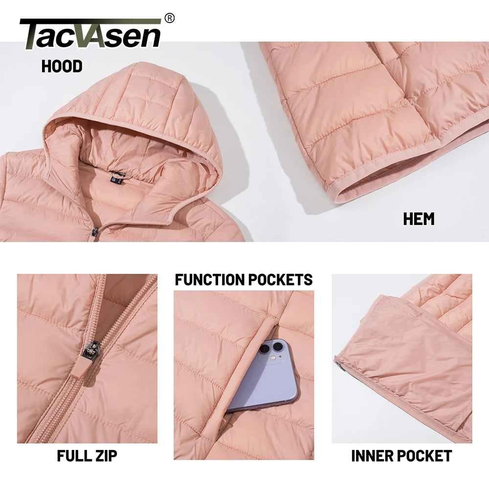 TACVASEN Women's Hooded Puffer Jacket – Full Zip Quilted Winter Coat, Lightweight Windbreaker Outerwear