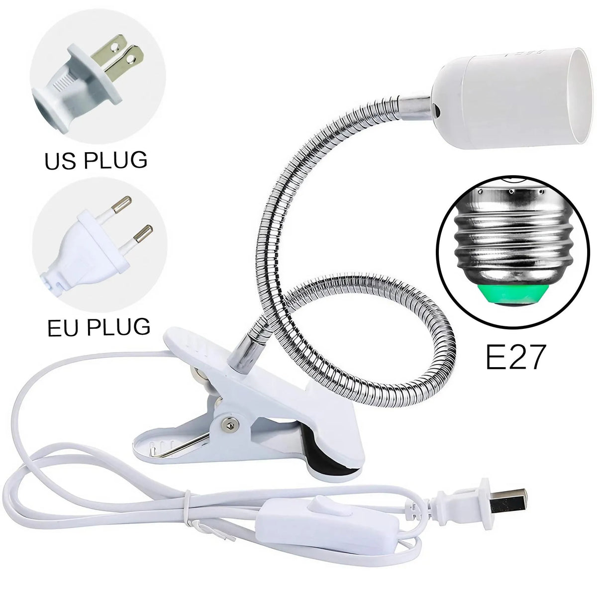 Flexible Desk Lamp Holder: EU US Plug 360 Degree E27 Light Base Socket ...