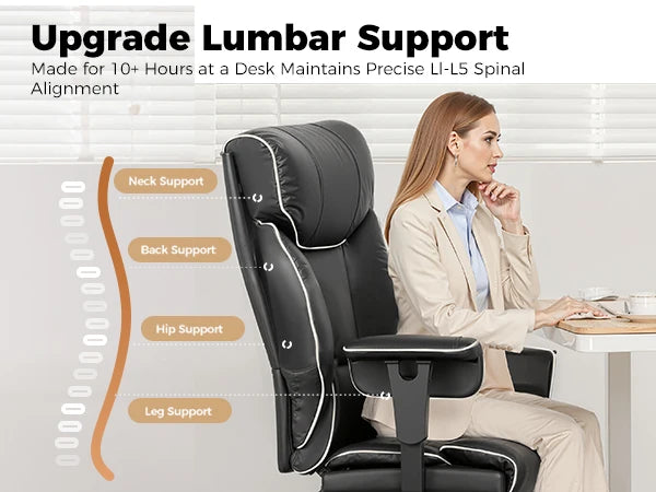 COMHOMA Big & Tall Office Chair – 400lbs High Back Leather Executive Chair with Ergonomic Lumbar Support & Pocket Spring Cushion