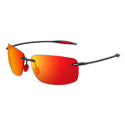 JULI The Matrix Classic Sports Rimless Sunglasses for Men - Orange Rectangle Ultralight Frame, UV400 Protection Driving Eyewear (MJ8009)