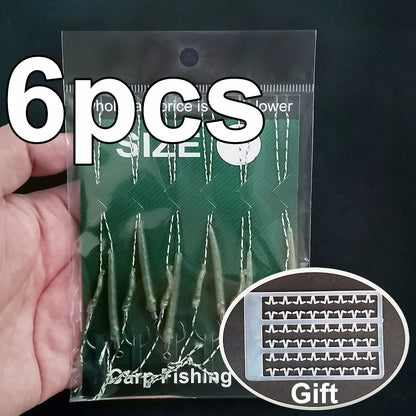 6pcs Carp Fishing Hair Rig Hooks – Ready-Made Boilie Hooks with Line and Anti-Tangle Sleeves