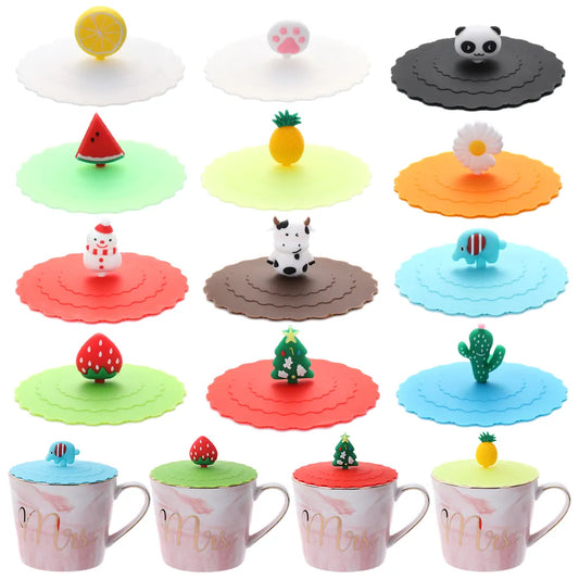 24-Pack 10cm Reusable Silicone Cup Covers - Cute Seal Design for Dustproof, Leakproof Tea and Coffee Cups - Cup Accessories