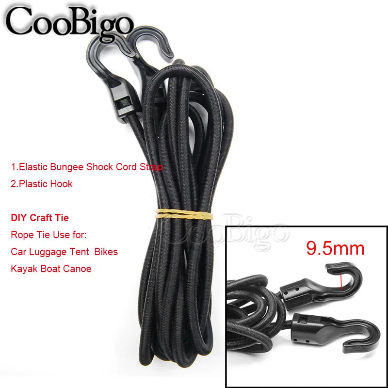 Heavy Duty Elastic Bungee Cord with Plastic Hooks - Shock Strap for Car, Luggage, Tents, Kayaks, Bikes and Boats