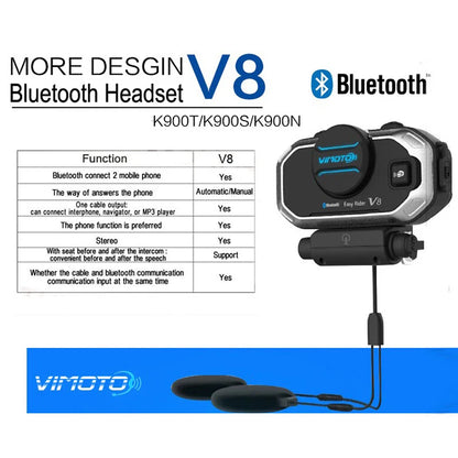 Easy Rider Vimoto V8 Motorcycle Helmet Bluetooth Headset — Multi-Functional Intercom & Interphone