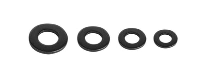 1-100pcs Black Flat Washers — M2 to M36 Carbon Steel Plain Gaskets