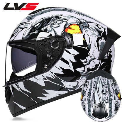 Full-Face Motorcycle Helmet — Winter Warm Double Visor Racing & Sports Motorbike Helmet