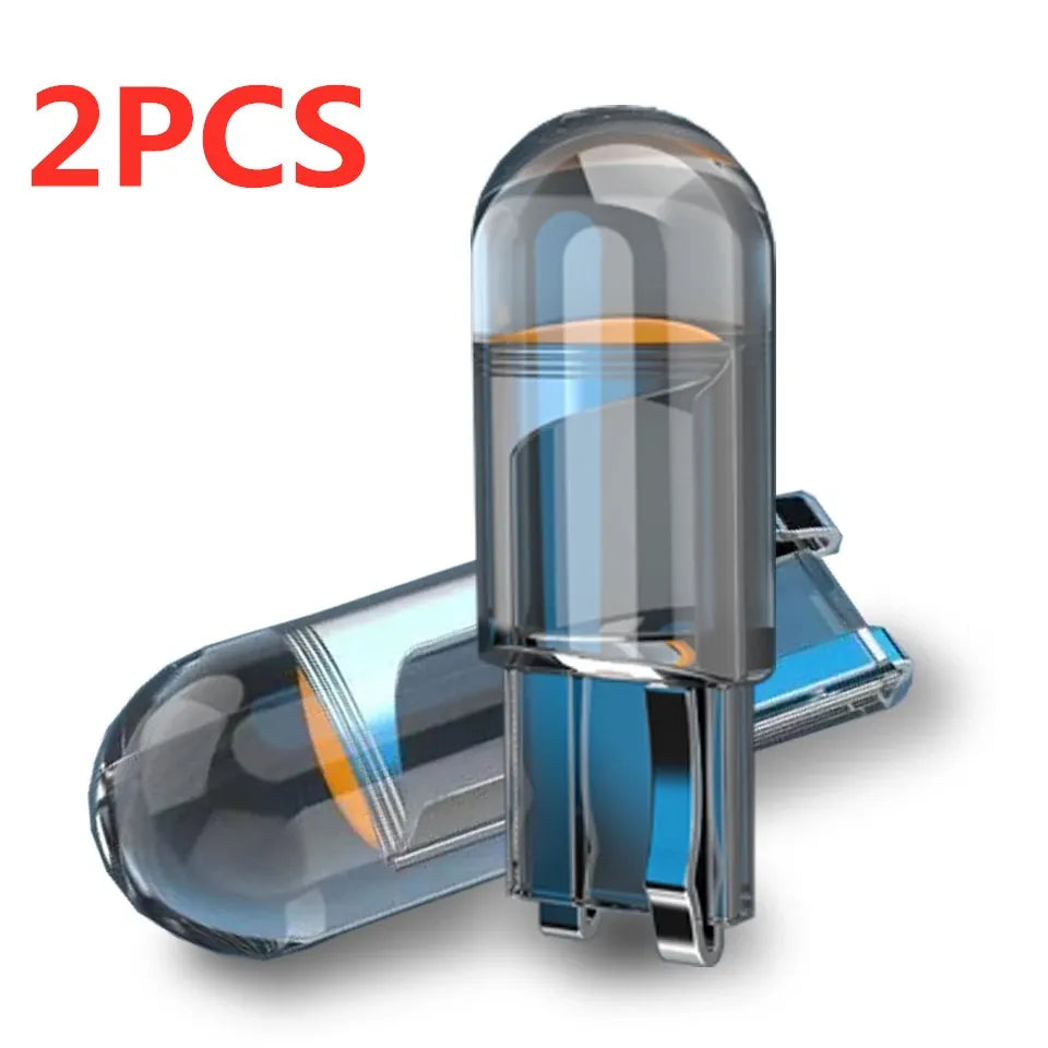 2PCS W5W LED T10 Car Light – COB Glass 6000K White License Plate Lamp, Dome, Reading, DRL Bulb Style, 12V