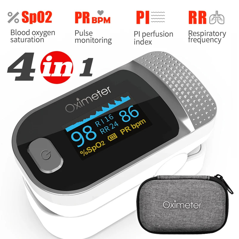 KIUZOU Finger Pulse Oximeter – SPO2, PR, PI, RR Blood Oxygen Monitor with OLED Display