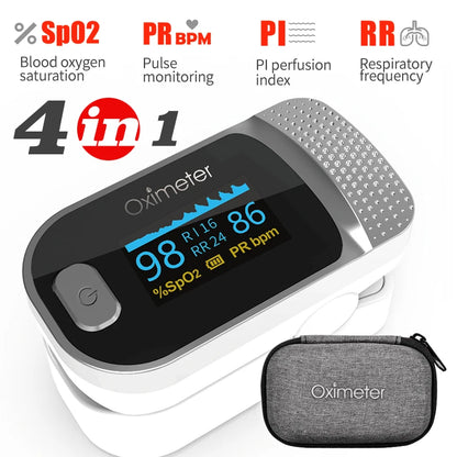 KIUZOU Finger Pulse Oximeter – SPO2, PR, PI, RR Blood Oxygen Monitor with OLED Display