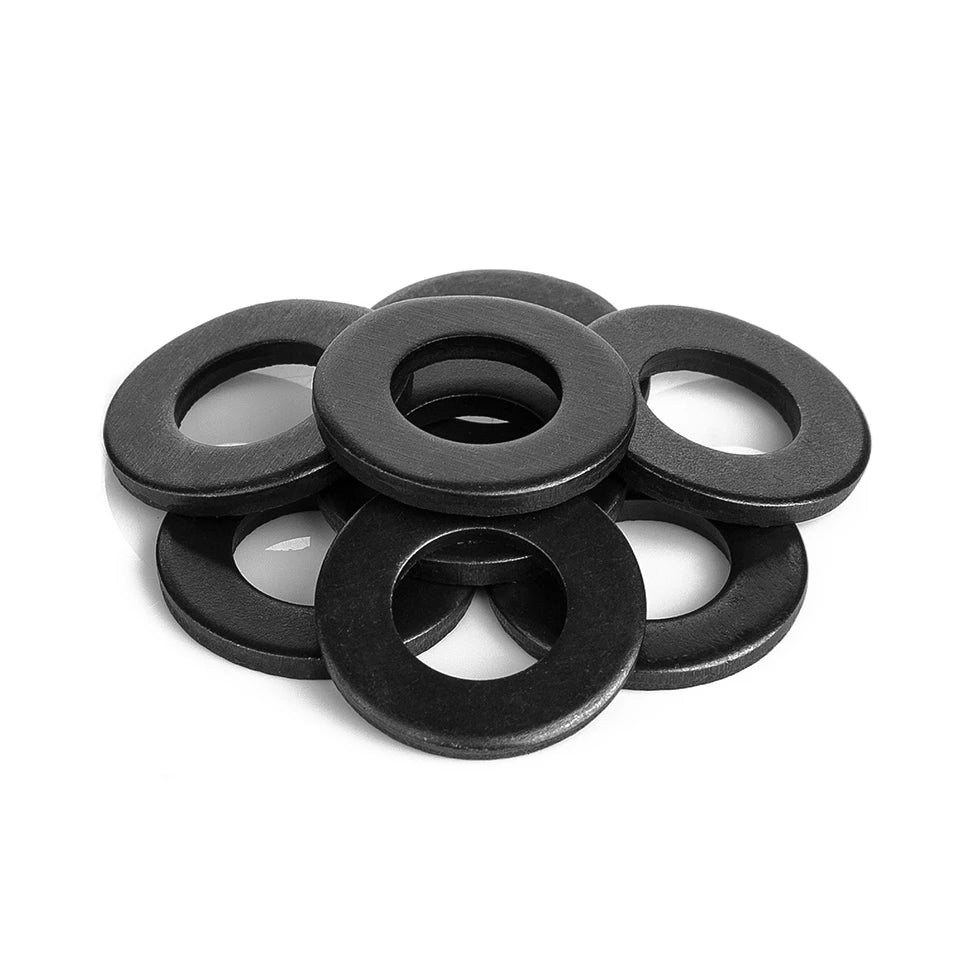 1-100pcs Black Flat Washers — M2 to M36 Carbon Steel Plain Gaskets
