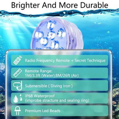 10 LED RGB Underwater Pool Light – Remote Control, Battery Operated, Waterproof Dive Lamp for Aquarium, Vase, and Fish Tank