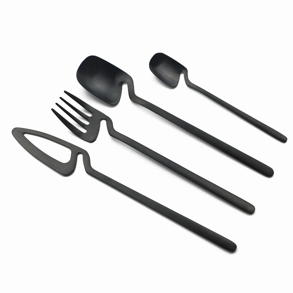 32-Piece Black Matte Stainless Steel Cutlery Set – Knife, Fork, Spoon Dinnerware for Bar, Party & Kitchen