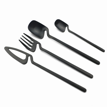 32-Piece Black Matte Stainless Steel Cutlery Set – Knife, Fork, Spoon Dinnerware for Bar, Party & Kitchen
