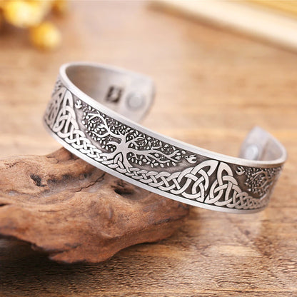 Skyrim Viking Talisman Bracelet – Tree of Life, Luck Knot Runes, Magnetic Cuff Bangle, Adjustable Unisex Jewelry