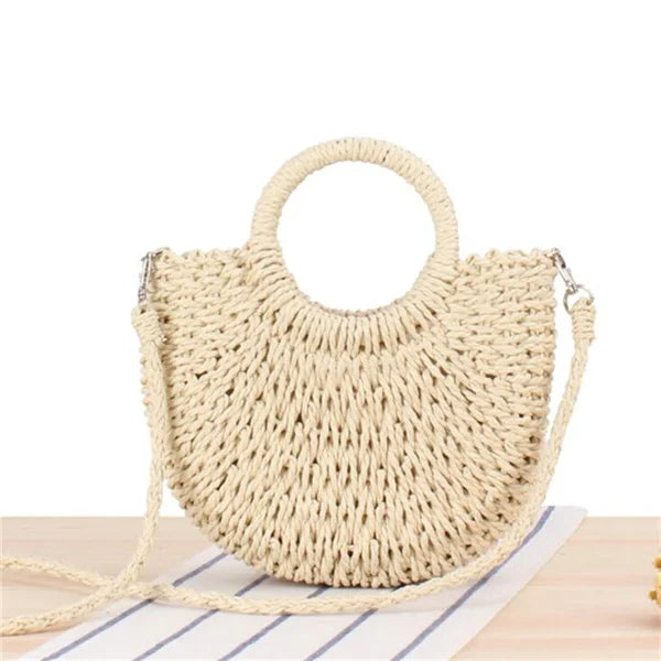 Yogodlns Handmade Half-Round Rattan Straw Bag – Summer Women’s Small Beach Messenger Crossbody Handbag