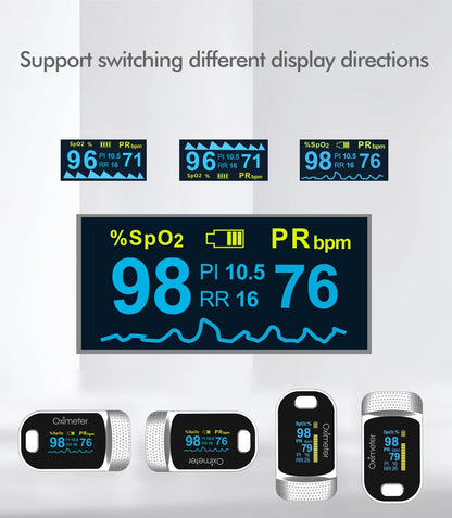 KIUZOU Finger Pulse Oximeter – SPO2, PR, PI, RR Blood Oxygen Monitor with OLED Display