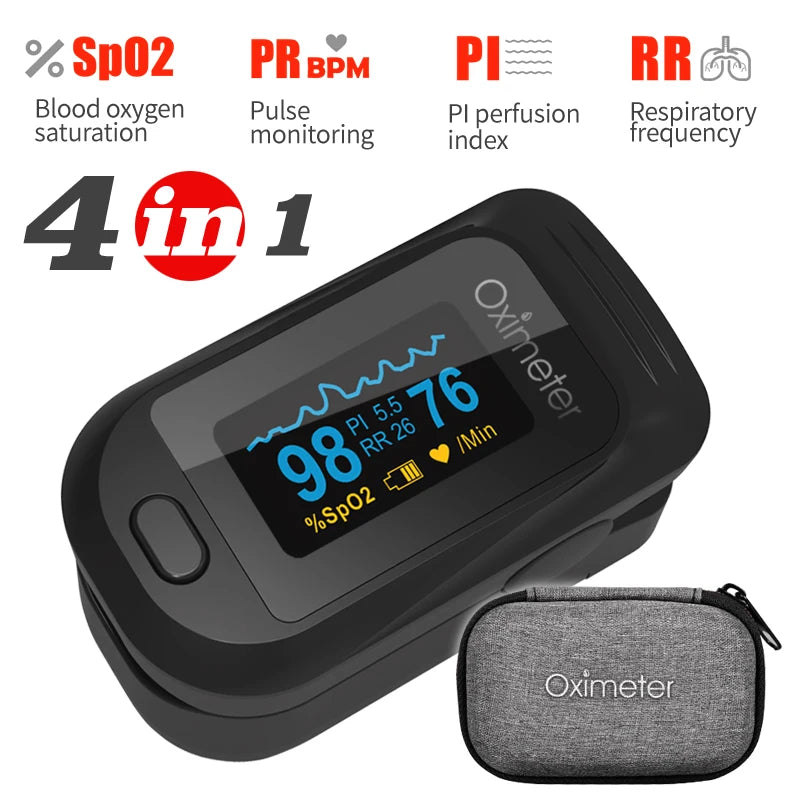 KIUZOU Finger Pulse Oximeter – SPO2, PR, PI, RR Blood Oxygen Monitor with OLED Display