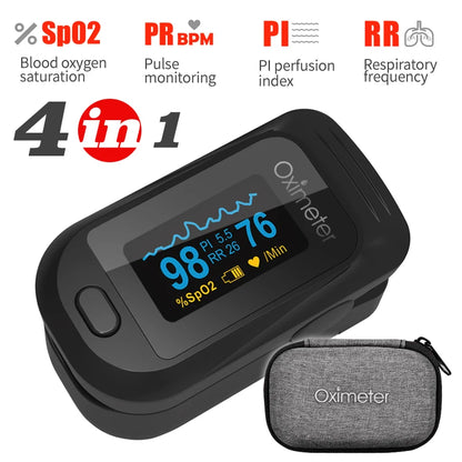 KIUZOU Finger Pulse Oximeter – SPO2, PR, PI, RR Blood Oxygen Monitor with OLED Display