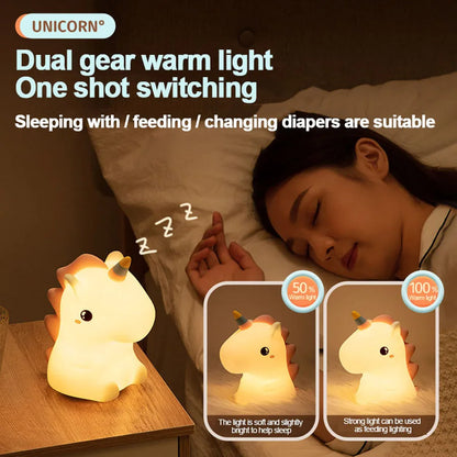 Unicorn Silicone LED Night Light: Cute Cartoon Animal Bedroom Decor - USB Rechargeable Touch Lamp for Kids, Perfect Gift