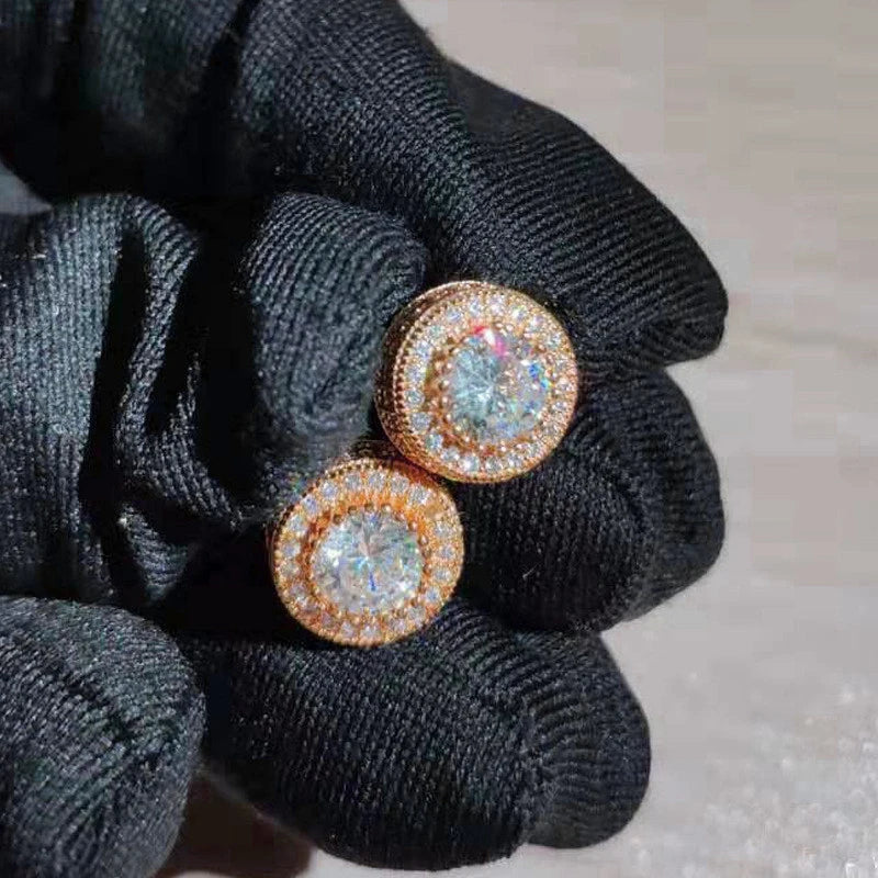 Austrian Crystal Round Earrings for Women – White Gold & Yellow Gold Color, White Zircon Hip Hop Wedding Stud Jewelry