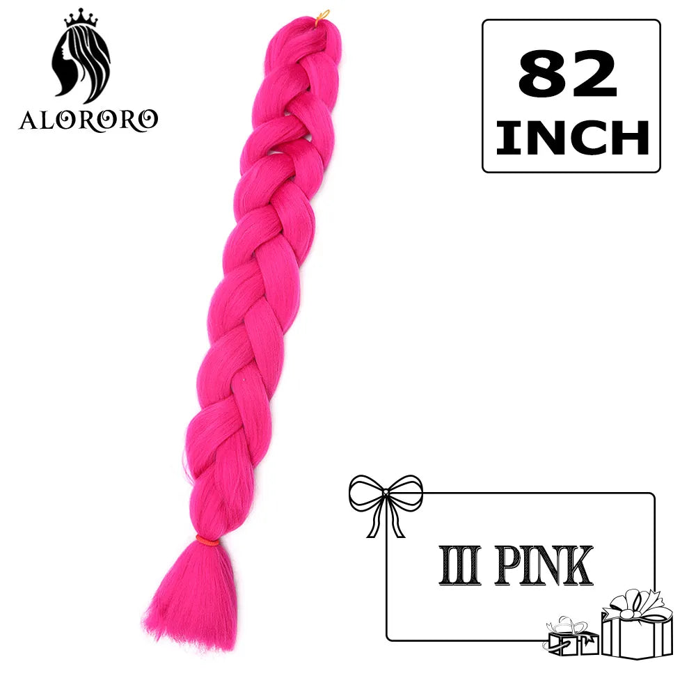 82-Inch Synthetic Braiding Hair Extensions – Jumbo Crochet Box Twist Braids in Green, Red, Pink & Yellow, Pure Color Wholesale