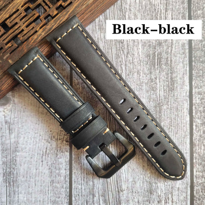 Genuine Leather Watch Band for Panerai Luminor & Radiomir – 18mm-24mm High-Quality Strap with Stainless Steel Buckle