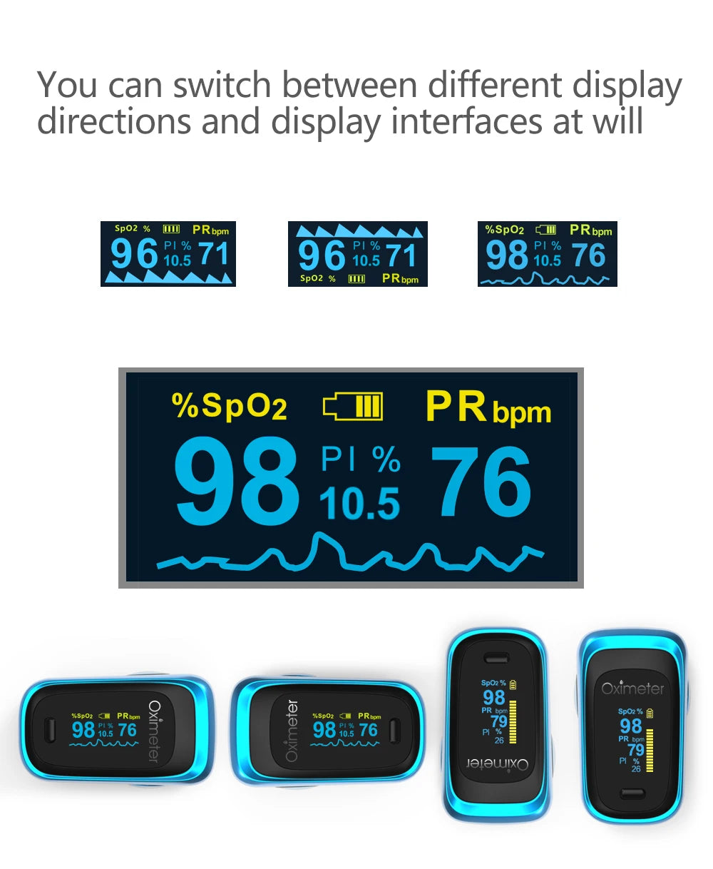 KIUZOU Finger Pulse Oximeter – SPO2, PR, PI, RR Blood Oxygen Monitor with OLED Display
