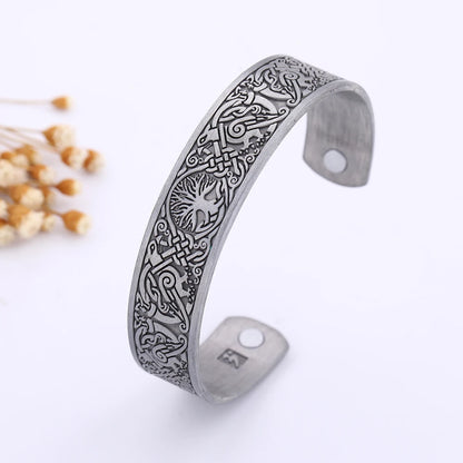 Skyrim Viking Talisman Bracelet – Tree of Life, Luck Knot Runes, Magnetic Cuff Bangle, Adjustable Unisex Jewelry