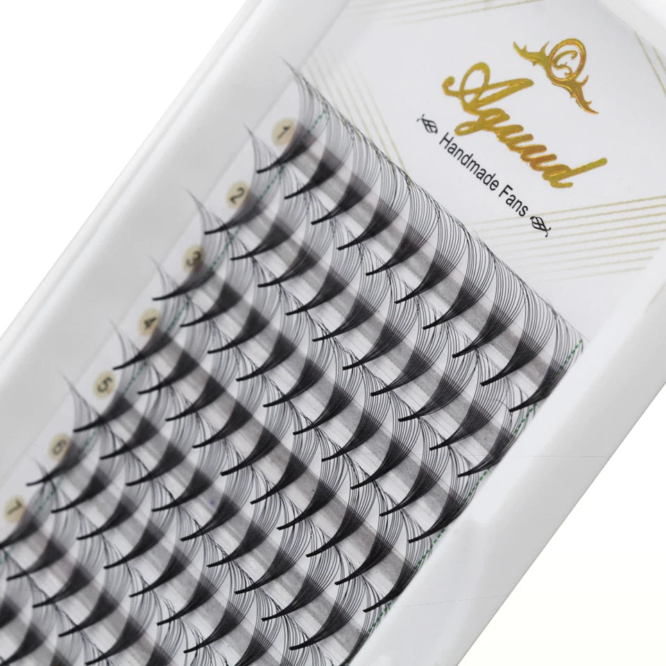 AGUUD 10-Tray Premade Volume Lashes – Super Fans with Needle Stem & Narrow Base for Eyelash Extensions