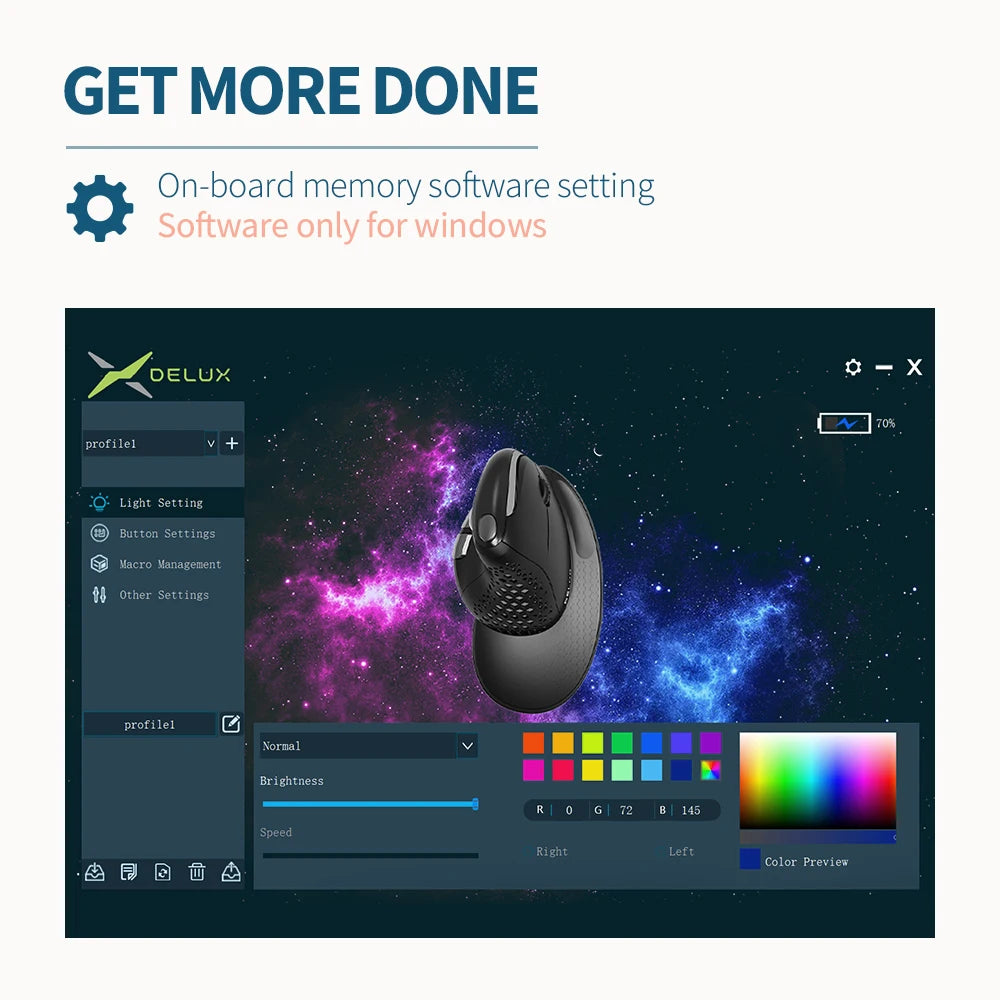 Delux M618XSD Seeker Ergonomic Vertical Mouse – OLED Screen, 4000DPI, Rechargeable 1000mA, Removable Back Cover