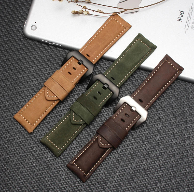 Genuine Leather Watch Band for Panerai Luminor & Radiomir – 18mm-24mm High-Quality Strap with Stainless Steel Buckle