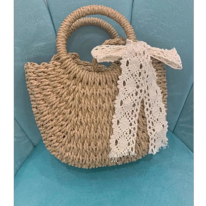 Yogodlns Handmade Half-Round Rattan Straw Bag – Summer Women’s Small Beach Messenger Crossbody Handbag