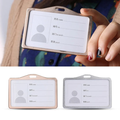 Aluminum Alloy ID Badge Holder - Vertical Business Card Case with Lanyard for Work and Name Cards